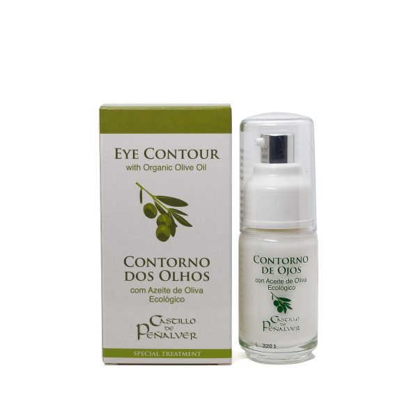 Bote de contorno de ojos al lado de su caja